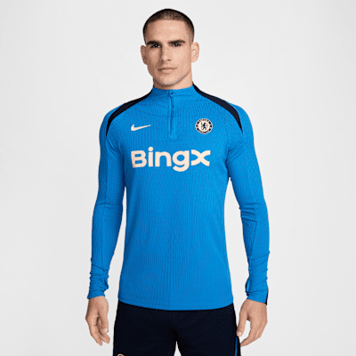 Chelsea F.C. Strike Elite Men s Nike Dri FIT ADV Football Knit Drill Top Blue Polyester Elastane 50 Recycled Polyester